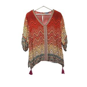 Democracy Multicolored Pancho Tunic with Tassels Size L‎
